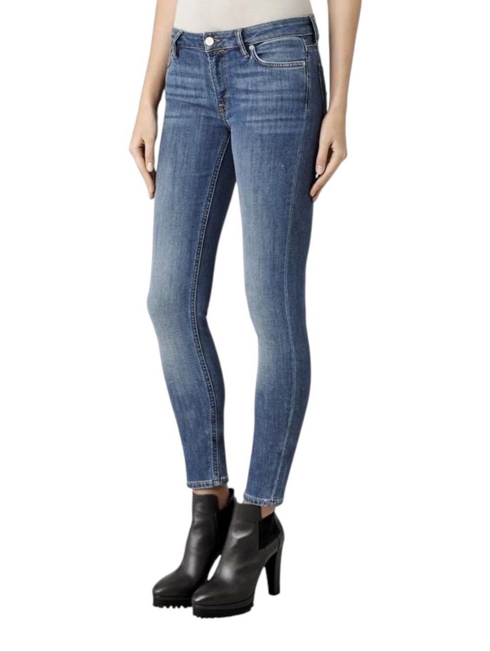 All Saints Mast Washed Indigo Low-Rise Skinny Jeans